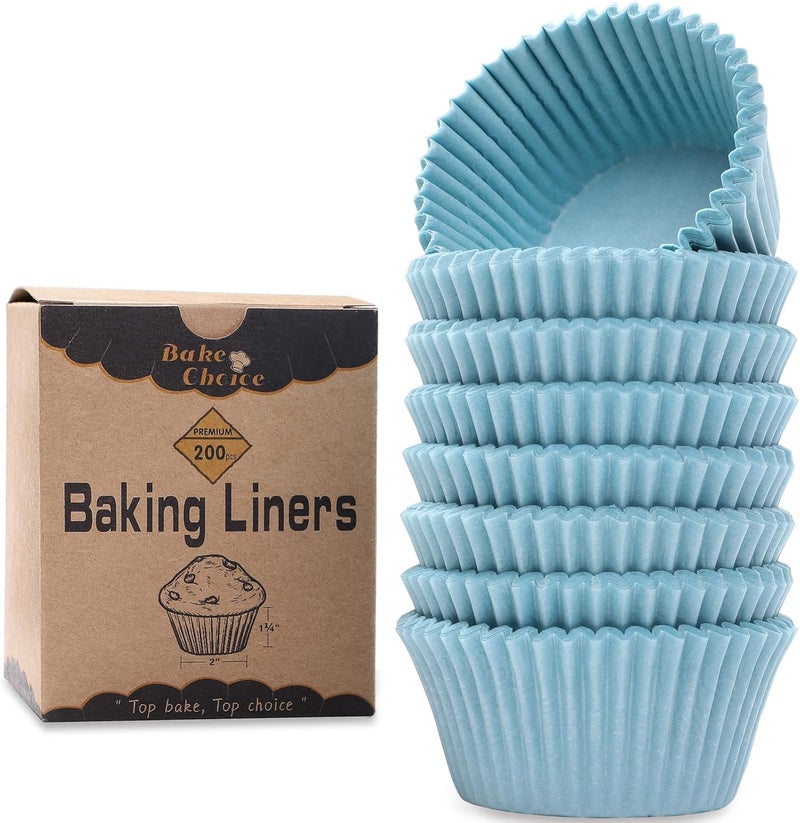 Bake Choice 200pcs Standard Blue cupcake liners for baking,food-grade cupcake wrappers, greaseproof parchment muffin liners Christmas muffin liners for Christmas decorations - Image 1